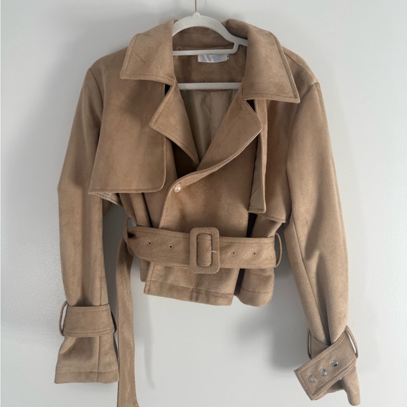 Jackets & Blazers - Tan Cropped Belted Trench Jacket – Suede Look, Lined, Size S